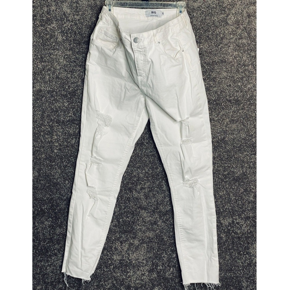 RIO Refuge Denim Mid Rise Push Up White Ripped‎ Jeans Size 15 Juniors